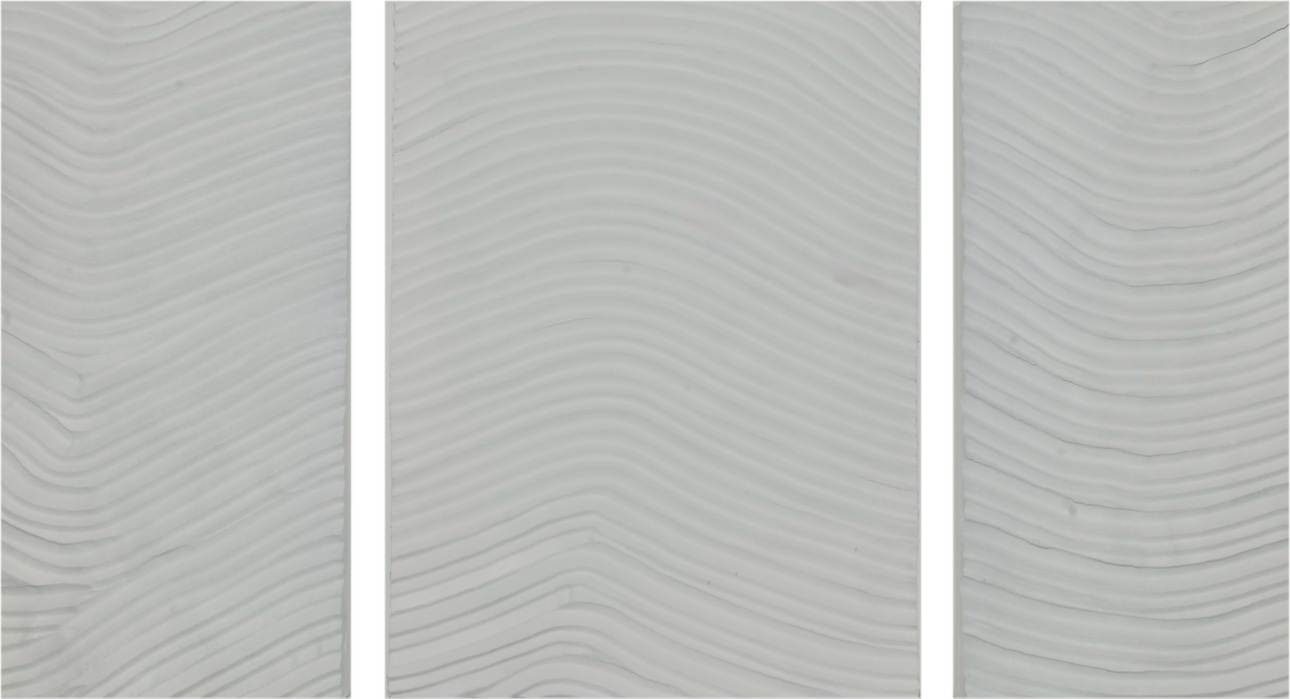 Marine Layer, triptych of three sculptural relief panels of carved white waves