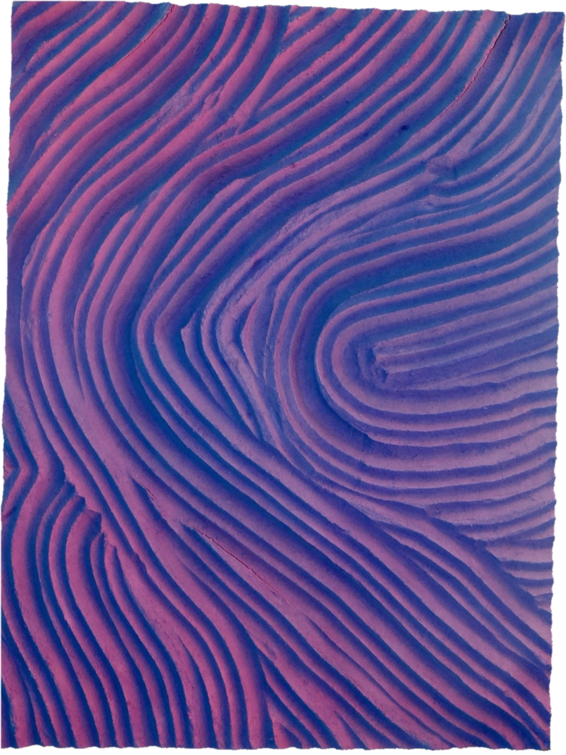 Velvet After Hours, sculptural relief in deep violet, magenta, and blue with flowing contours, cut out along its carved edges